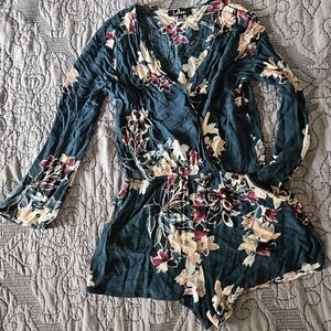 Lulu's Floral Mini Dress - Teal and Multicolor